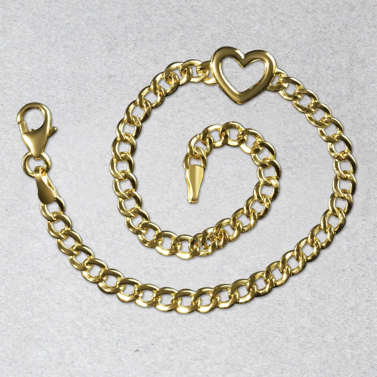 14k Yellow Gold 7 inch Curb Chain Bracelet with Heart (3.40 mm) RCJ Bracelets  CELESTIA LUXE JEWELLERS