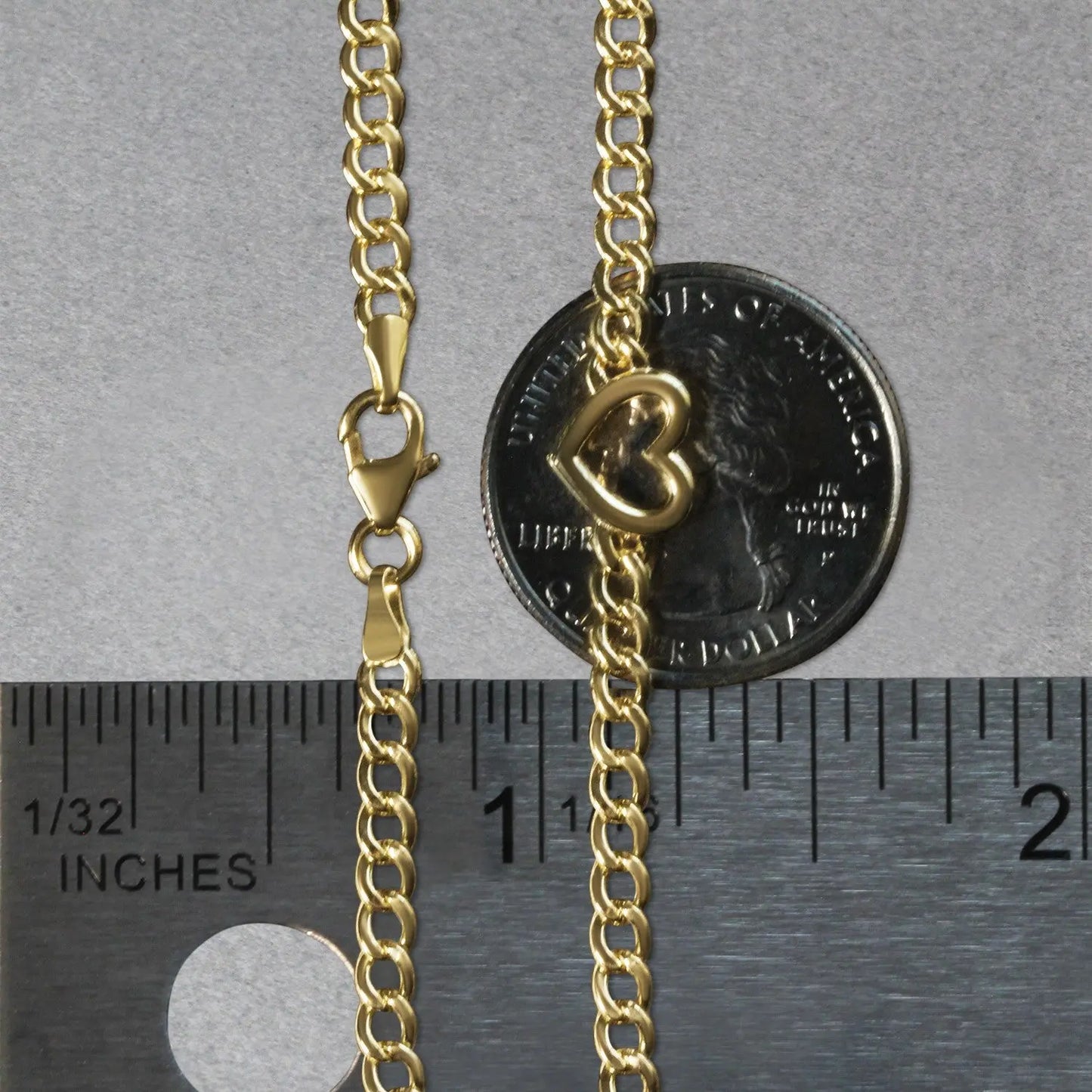 14k Yellow Gold 7 inch Curb Chain Bracelet with Heart (3.40 mm) RCJ Bracelets  CELESTIA LUXE JEWELLERS