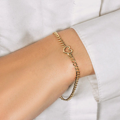 14k Yellow Gold 7 inch Curb Chain Bracelet with Heart (3.40 mm) RCJ Bracelets  CELESTIA LUXE JEWELLERS