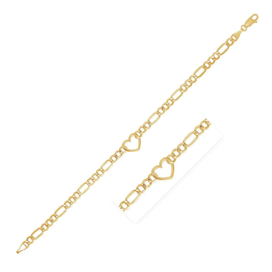 14k Yellow Gold 7 inch Figaro Chain Bracelet with Heart (4.50 mm) RCJ Bracelets  CELESTIA LUXE JEWELLERS