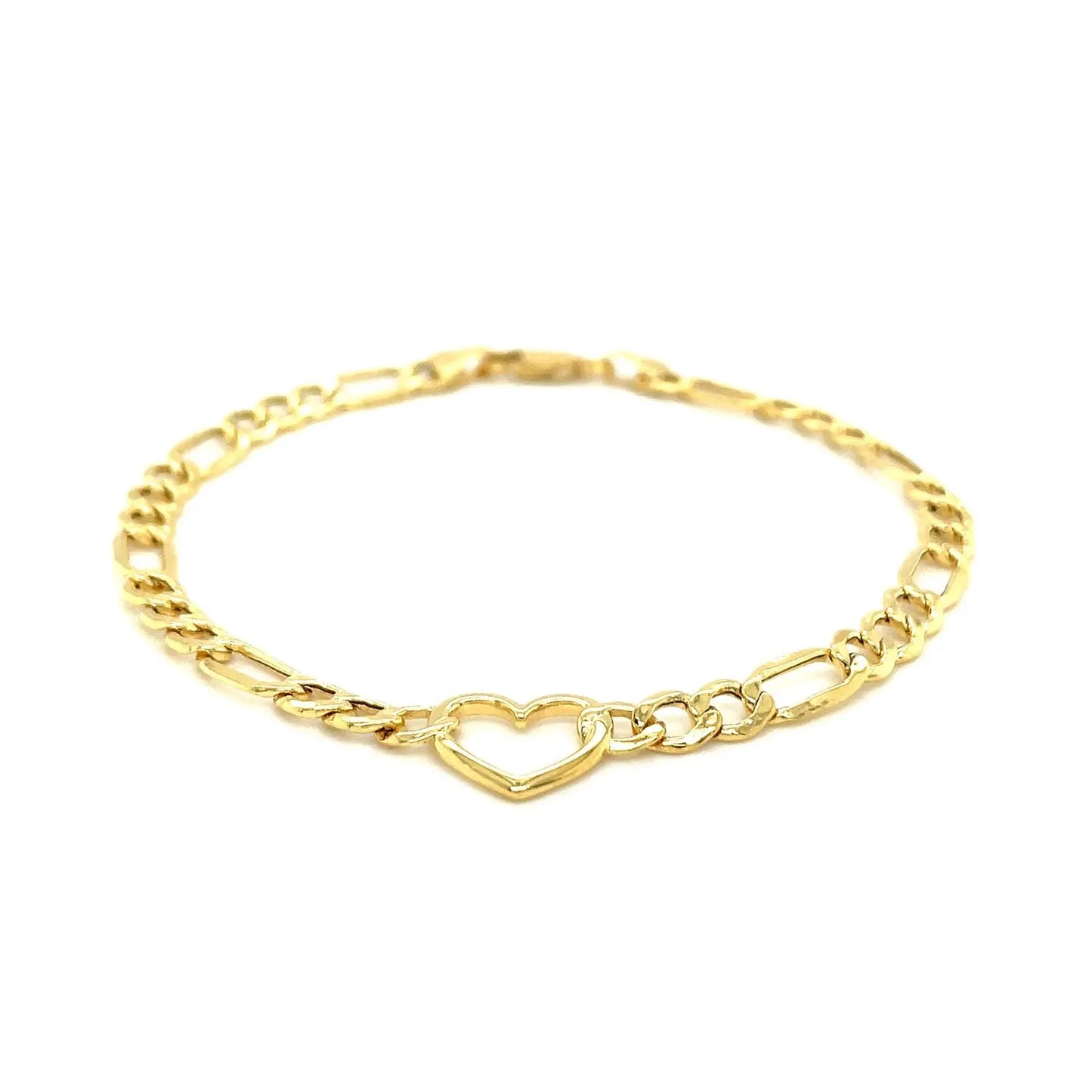 14k Yellow Gold 7 inch Figaro Chain Bracelet with Heart (4.50 mm) RCJ Bracelets  CELESTIA LUXE JEWELLERS