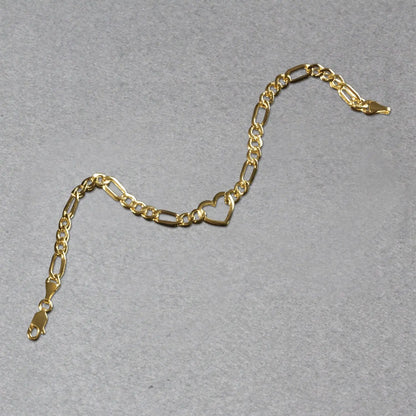 14k Yellow Gold 7 inch Figaro Chain Bracelet with Heart (4.50 mm) RCJ Bracelets  CELESTIA LUXE JEWELLERS