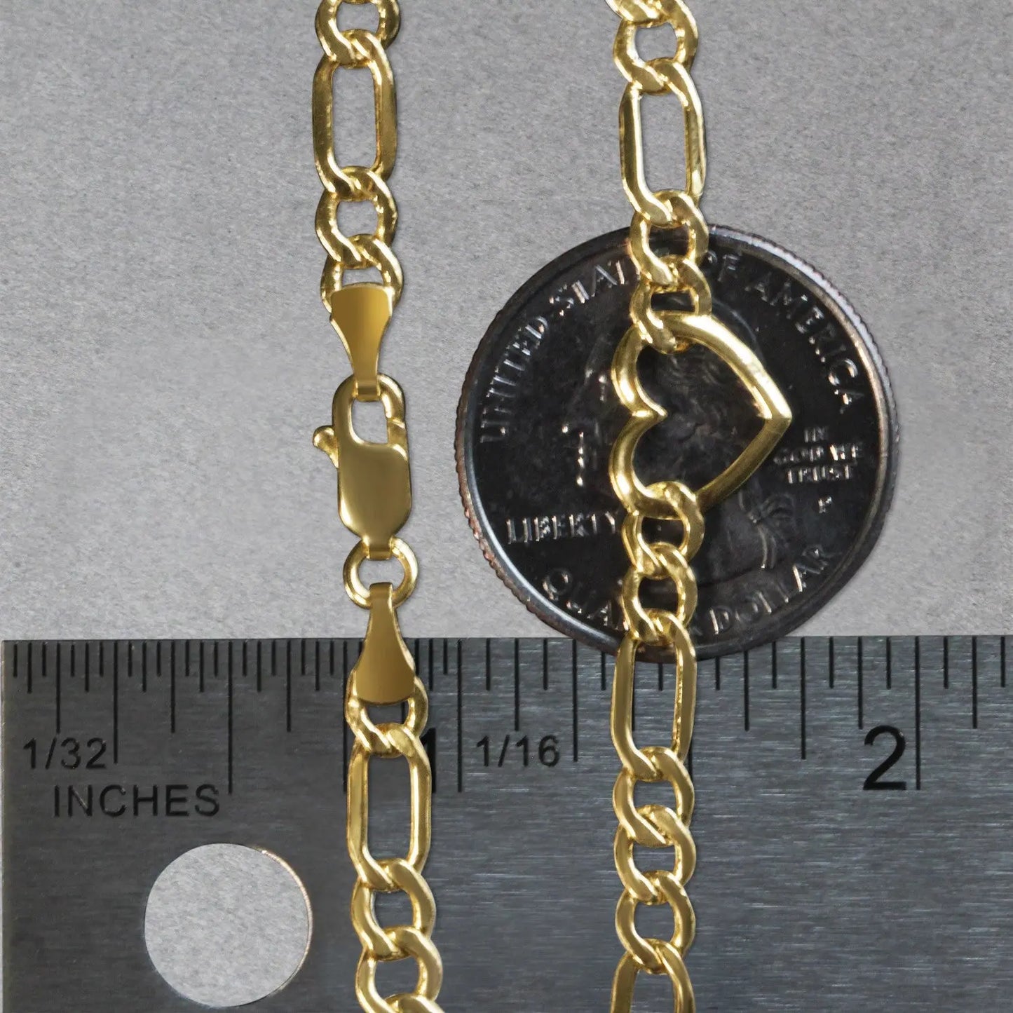 14k Yellow Gold 7 inch Figaro Chain Bracelet with Heart (4.50 mm) RCJ Bracelets  CELESTIA LUXE JEWELLERS