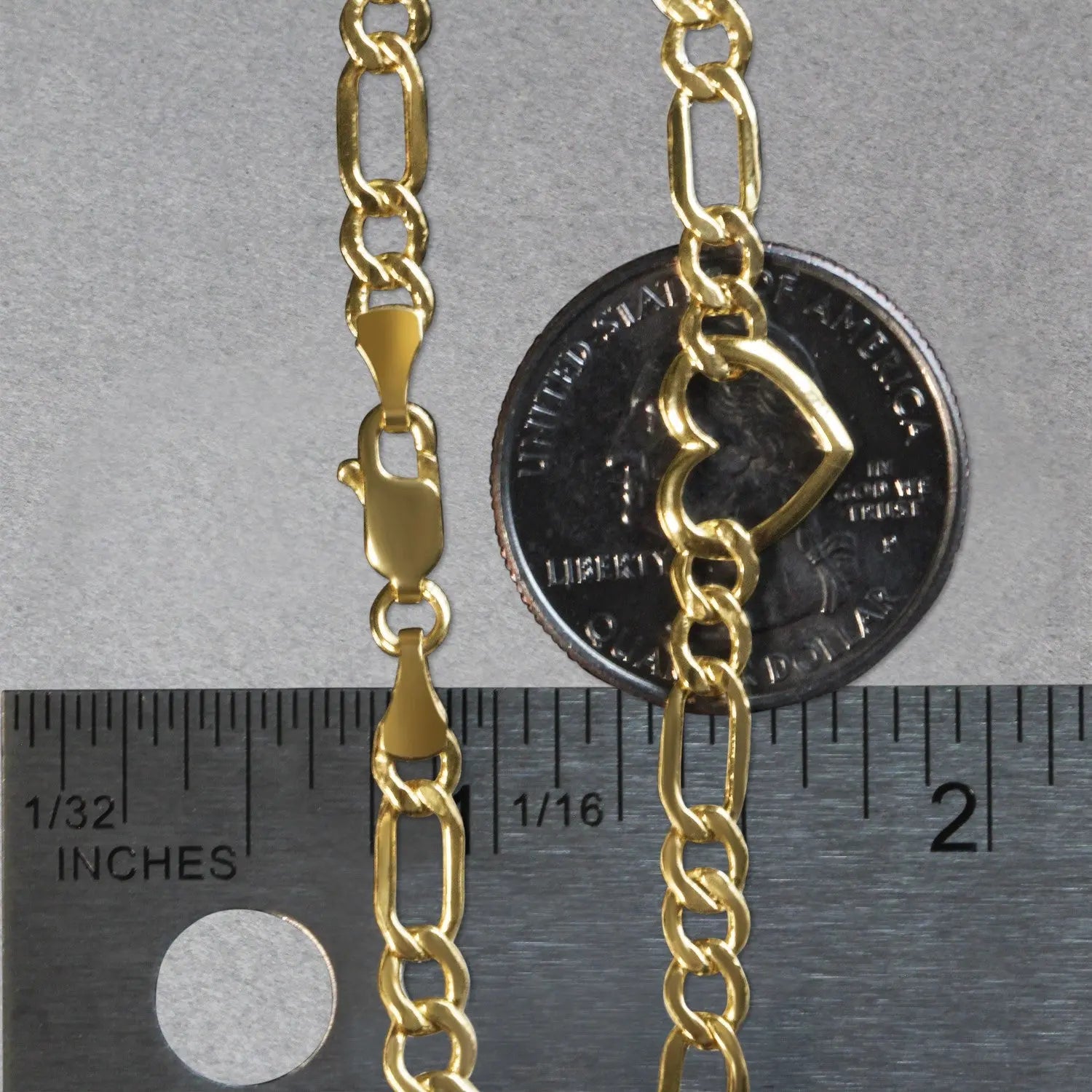 14k Yellow Gold 7 inch Figaro Chain Bracelet with Heart (4.50 mm) RCJ Bracelets  CELESTIA LUXE JEWELLERS
