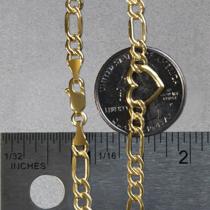 14k Yellow Gold 7 inch Figaro Chain Bracelet with Heart (4.50 mm) RCJ Bracelets  CELESTIA LUXE JEWELLERS
