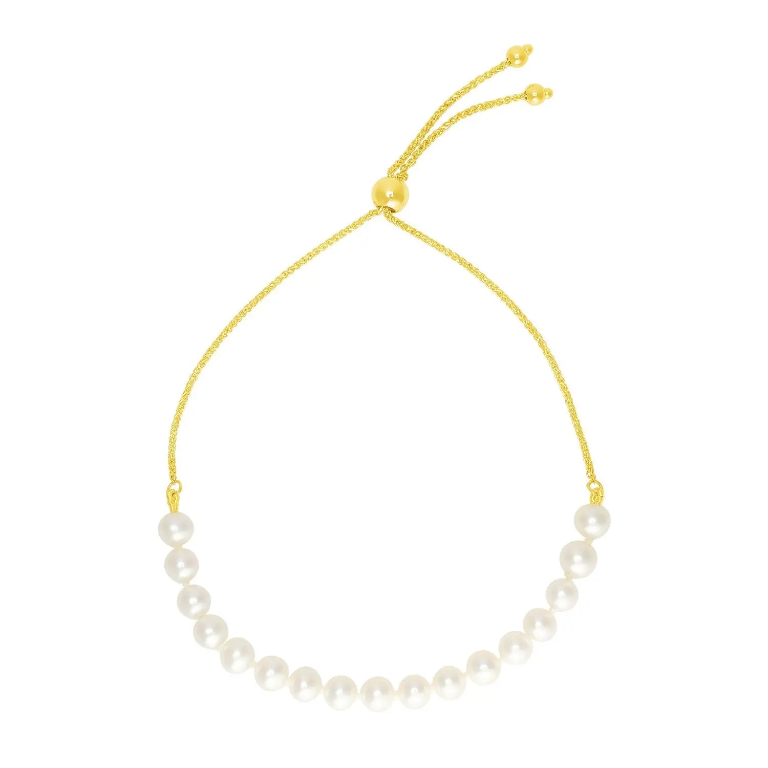 14k Yellow Gold Adjustable Friendship Bracelet with Pearls RCJ Bracelets  CELESTIA LUXE JEWELLERS