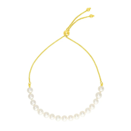 14k Yellow Gold Adjustable Friendship Bracelet with Pearls RCJ Bracelets  CELESTIA LUXE JEWELLERS