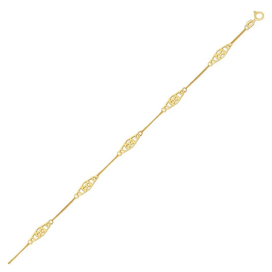 14k Yellow Gold Anklet with Fancy Diamond Shape Filigree Stations RCJ Anklets  CELESTIA LUXE JEWELLERS