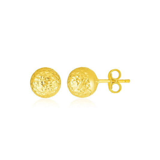 14k Yellow Gold Ball Earrings with Crystal Cut Texture(5mm) RCJ Earrings  CELESTIA LUXE JEWELLERS