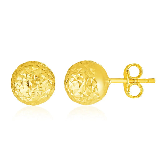 14k Yellow Gold Ball Earrings with Crystal Cut Texture(7mm) RCJ Earrings  CELESTIA LUXE JEWELLERS