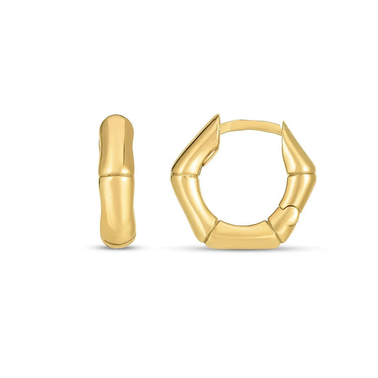 14k Yellow Gold Bamboo Huggie Hoops RCJ Earrings  CELESTIA LUXE JEWELLERS