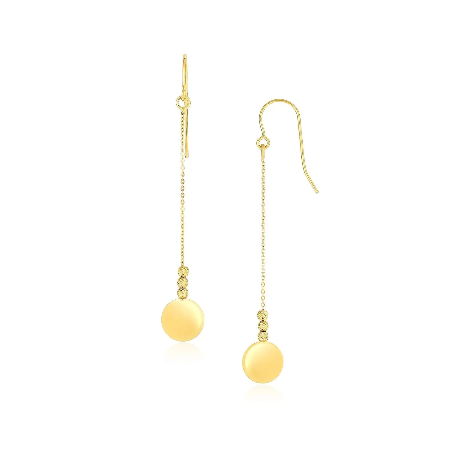 14k Yellow Gold Bead and Shiny Disc Drop Earrings RCJ Earrings  CELESTIA LUXE JEWELLERS