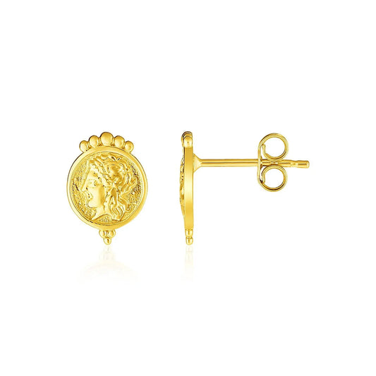 14k Yellow Gold Cameo Motif Post Earrings RCJ Earrings  CELESTIA LUXE JEWELLERS