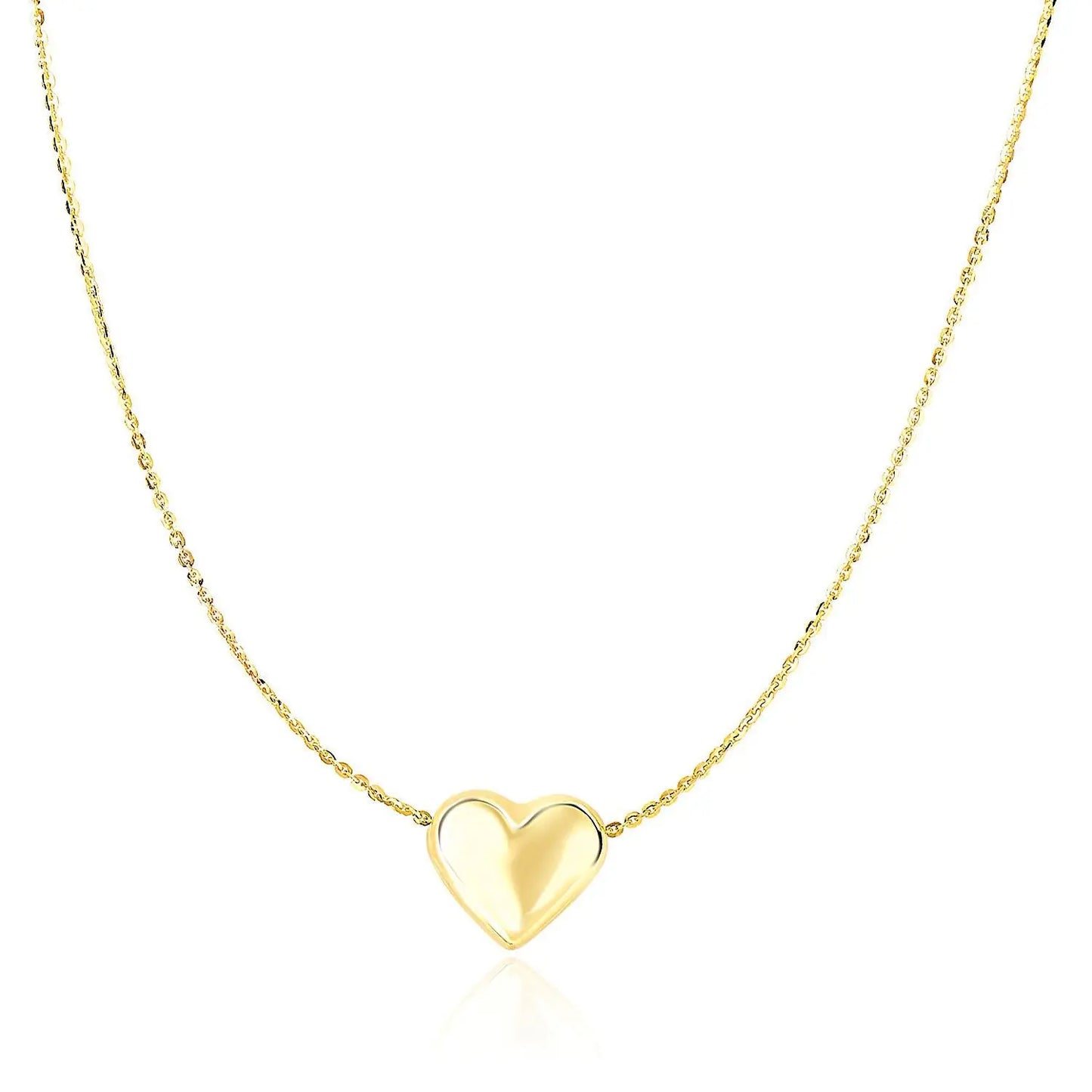 14k Yellow Gold Chain Necklace with Sliding Puffed Heart Charm RCJ Necklaces  CELESTIA LUXE JEWELLERS