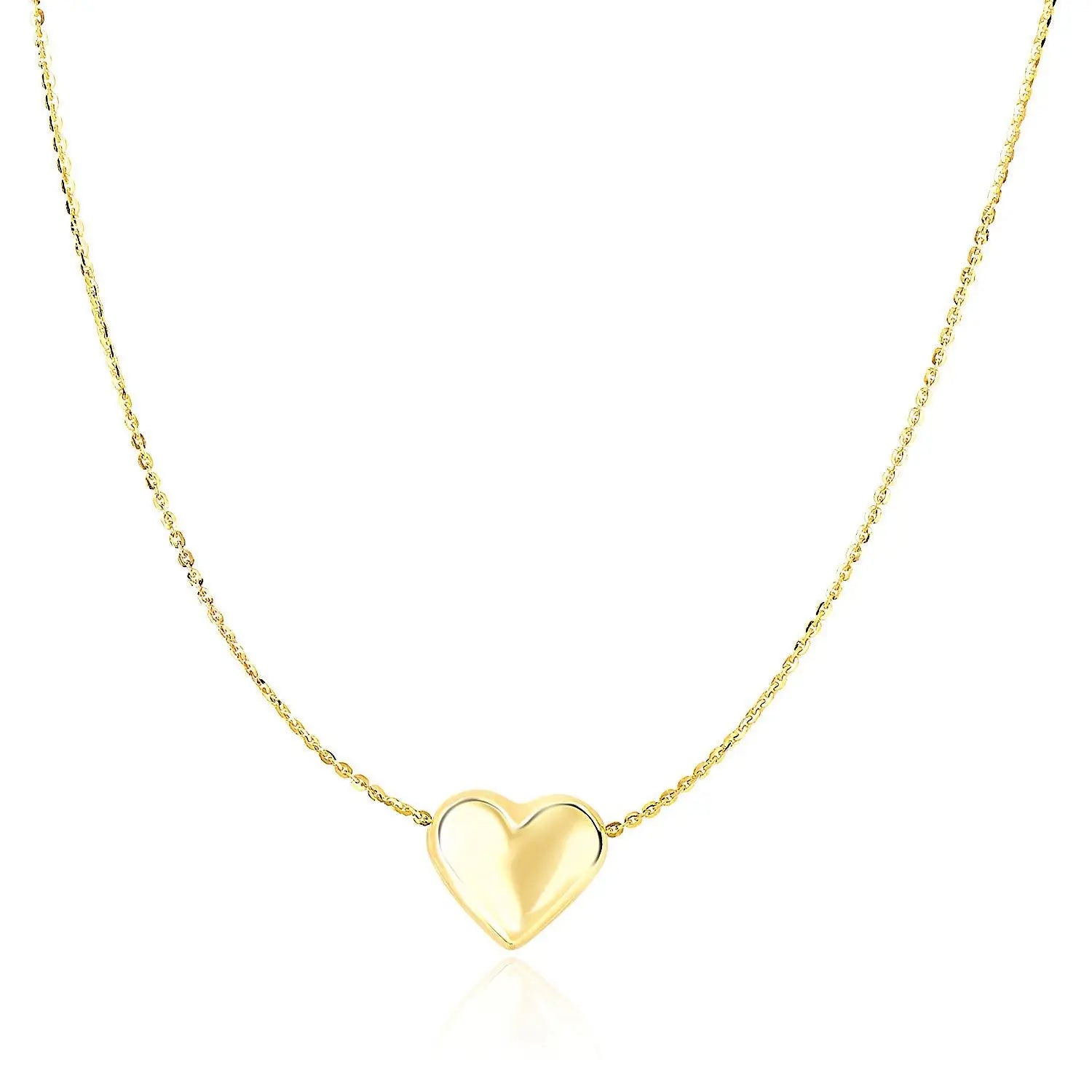 14k Yellow Gold Chain Necklace with Sliding Puffed Heart Charm RCJ Necklaces  CELESTIA LUXE JEWELLERS