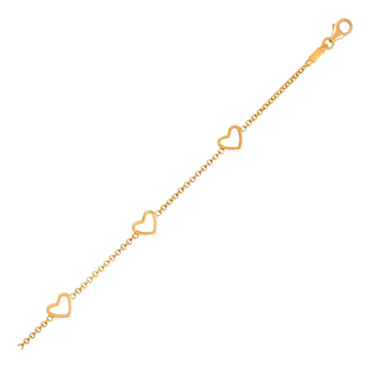 14k Yellow Gold Childrens Bracelet with Hearts RCJ Bracelets  CELESTIA LUXE JEWELLERS