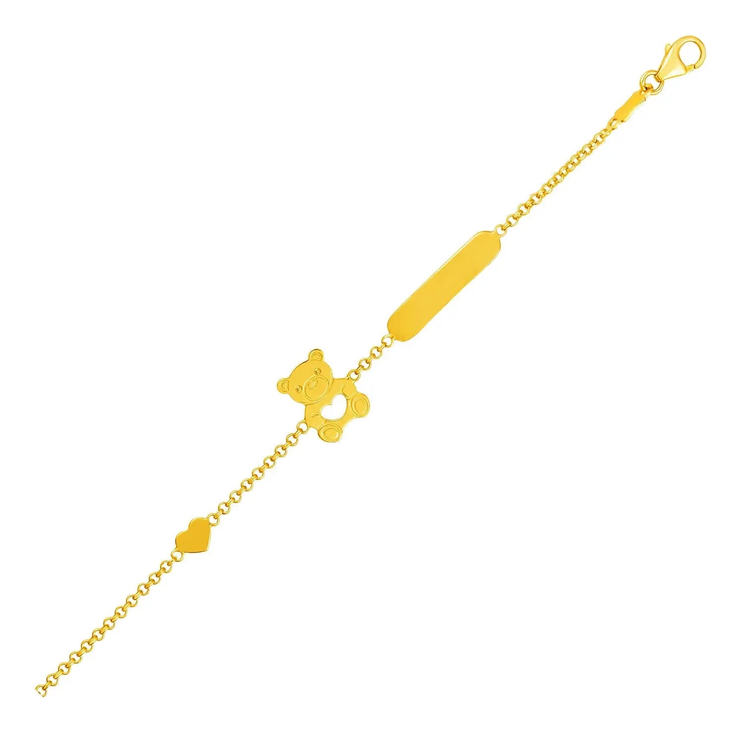 14k Yellow Gold Childrens Bracelet with Teddy Bear Heart and Bar RCJ Bracelets  CELESTIA LUXE JEWELLERS