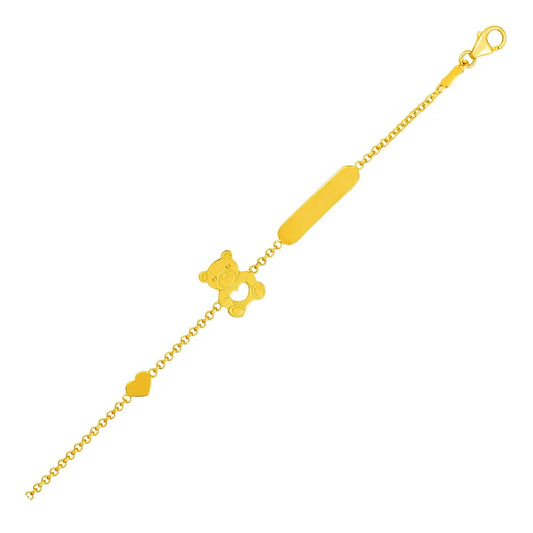 14k Yellow Gold Childrens Bracelet with Teddy Bear Heart and Bar RCJ Bracelets  CELESTIA LUXE JEWELLERS
