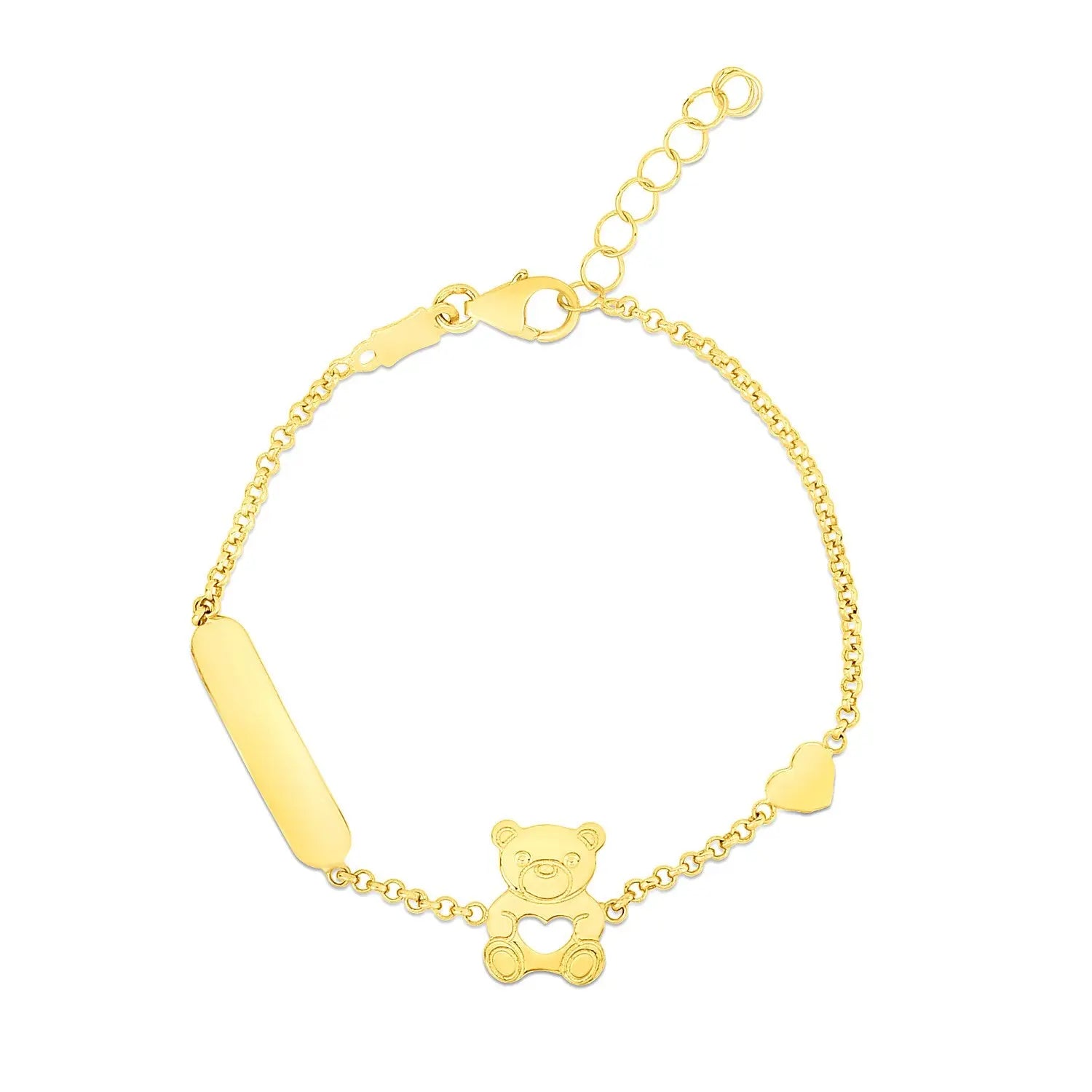 14k Yellow Gold Childrens Bracelet with Teddy Bear Heart and Bar RCJ Bracelets  CELESTIA LUXE JEWELLERS