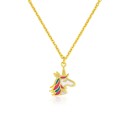 14k Yellow Gold Childrens Necklace with Enameled Unicorn Pendant RCJ Necklaces  CELESTIA LUXE JEWELLERS