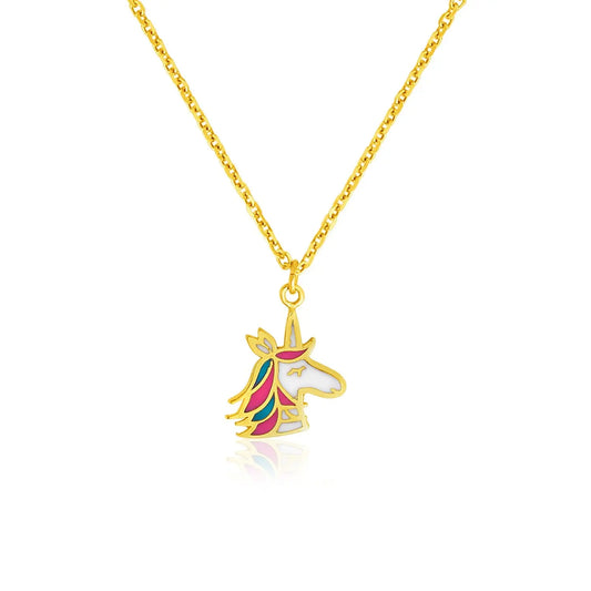 14k Yellow Gold Childrens Necklace with Enameled Unicorn Pendant RCJ Necklaces  CELESTIA LUXE JEWELLERS