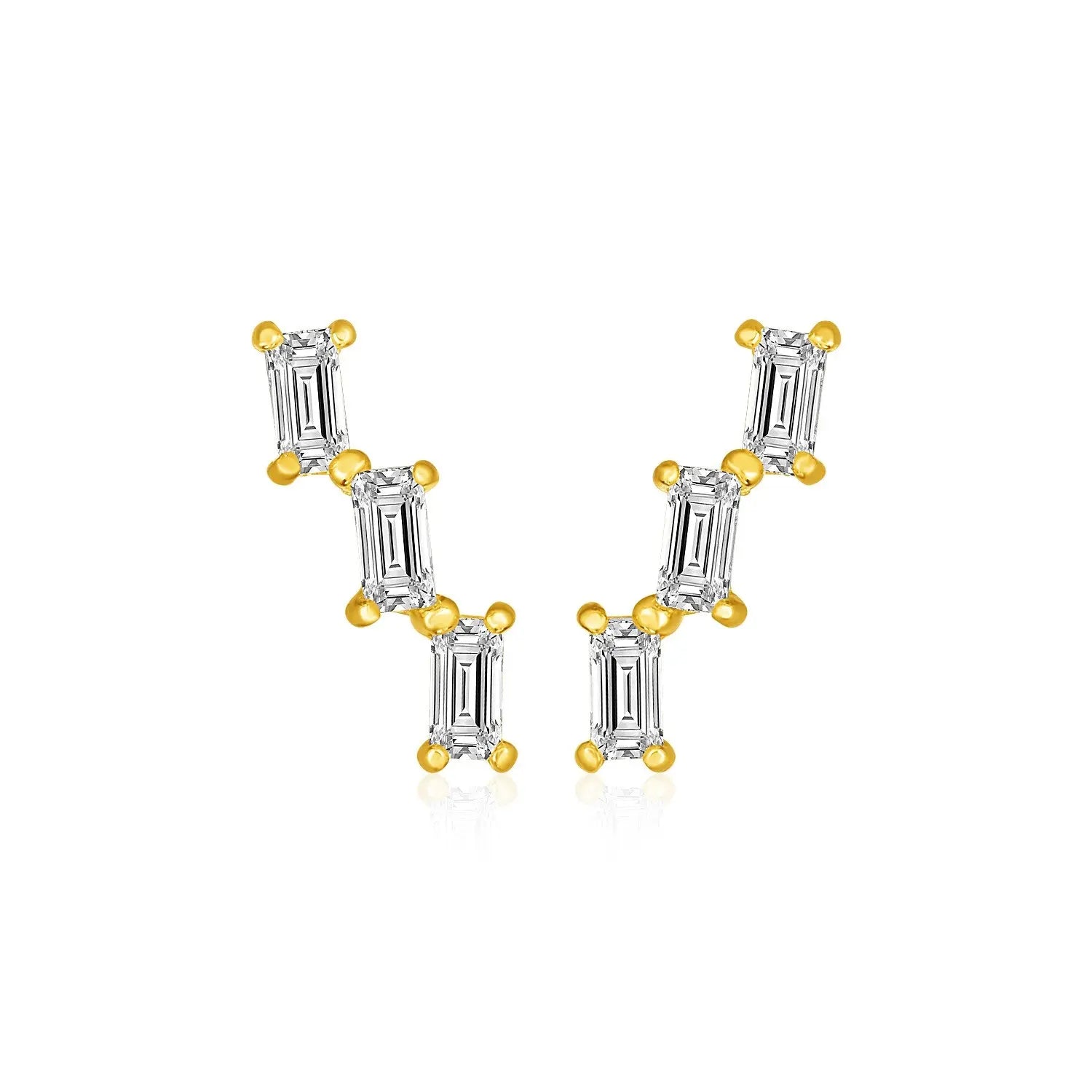 14k Yellow Gold Climber Post Earrings with Baguette Cubic Zirconias RCJ Earrings  CELESTIA LUXE JEWELLERS