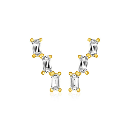 14k Yellow Gold Climber Post Earrings with Baguette Cubic Zirconias RCJ Earrings  CELESTIA LUXE JEWELLERS