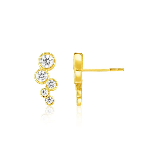 14k Yellow Gold Climber Post Earrings with Circles and Cubic Zirconias RCJ Earrings  CELESTIA LUXE JEWELLERS