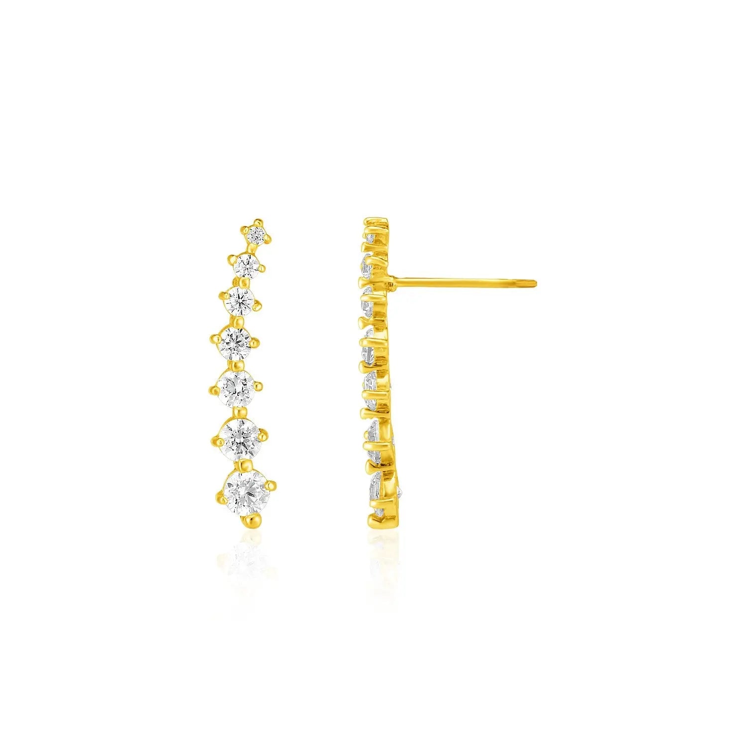 14k Yellow Gold Climber Post Earrings with Cubic Zirconias RCJ Earrings  CELESTIA LUXE JEWELLERS