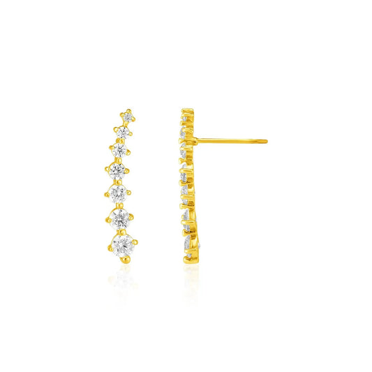 14k Yellow Gold Climber Post Earrings with Cubic Zirconias RCJ Earrings  CELESTIA LUXE JEWELLERS