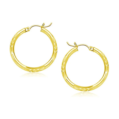 14k Yellow Gold Diamond Cut Hoop Earrings (3x20mm) RCJ Earrings  CELESTIA LUXE JEWELLERS