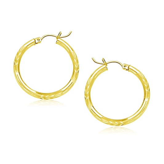 14k Yellow Gold Diamond Cut Hoop Earrings (3x20mm) RCJ Earrings  CELESTIA LUXE JEWELLERS