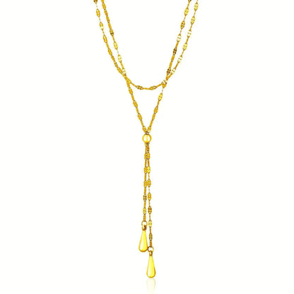 14k Yellow Gold Double Strand Chain with Puffed Heart Lariat Necklace RCJ Necklaces  CELESTIA LUXE JEWELLERS