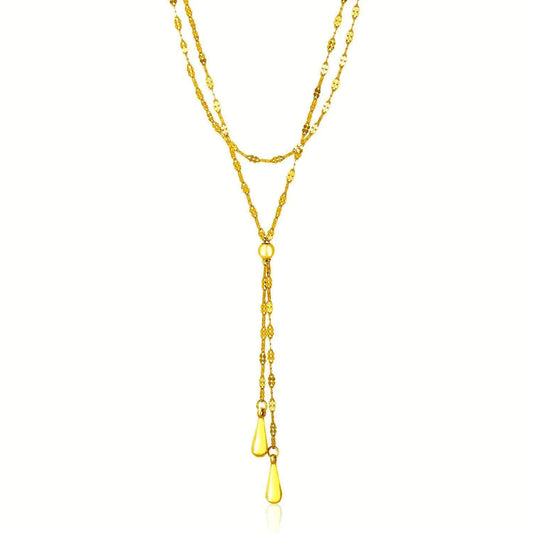 14k Yellow Gold Double Strand Chain with Puffed Heart Lariat Necklace RCJ Necklaces  CELESTIA LUXE JEWELLERS