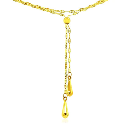14k Yellow Gold Double Strand Chain with Puffed Heart Lariat Necklace RCJ Necklaces  CELESTIA LUXE JEWELLERS