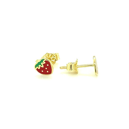 14k Yellow Gold Enameled Strawberry Childrens Earrings RCJ Earrings  CELESTIA LUXE JEWELLERS
