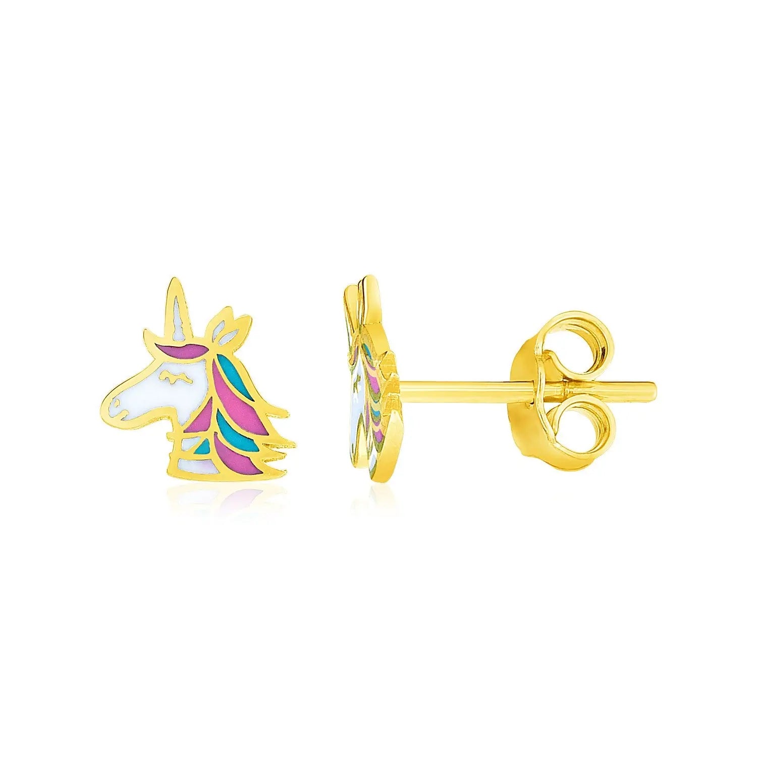 14k Yellow Gold Enameled Unicorn Childrens Earrings RCJ Earrings  CELESTIA LUXE JEWELLERS