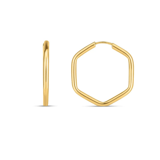 14k Yellow Gold Endless Hexagon Hoop Earrings RCJ Earrings  CELESTIA LUXE JEWELLERS