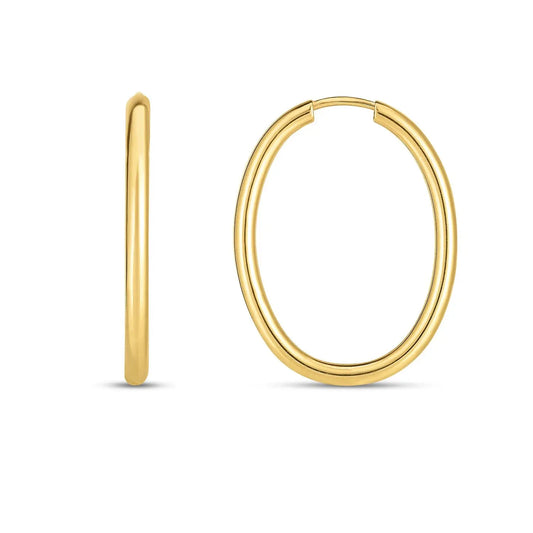 14k Yellow Gold Endless Oval Hoop Earrings(2x25mm) RCJ Earrings  CELESTIA LUXE JEWELLERS