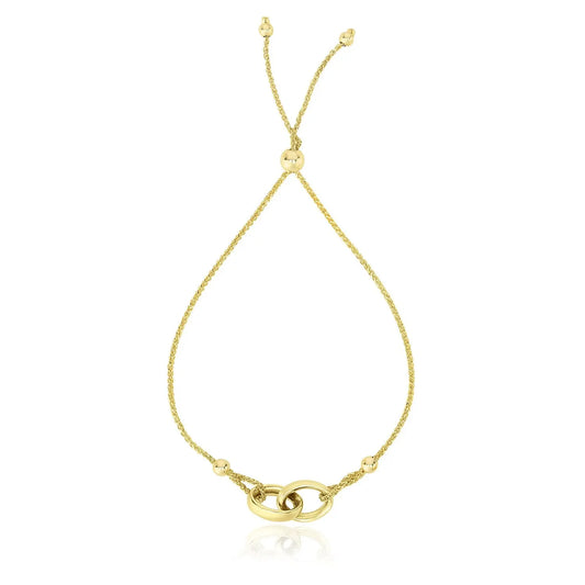 14k Yellow Gold Entwined Rings Adjustable Lariat Style Bracelet RCJ Bracelets  CELESTIA LUXE JEWELLERS