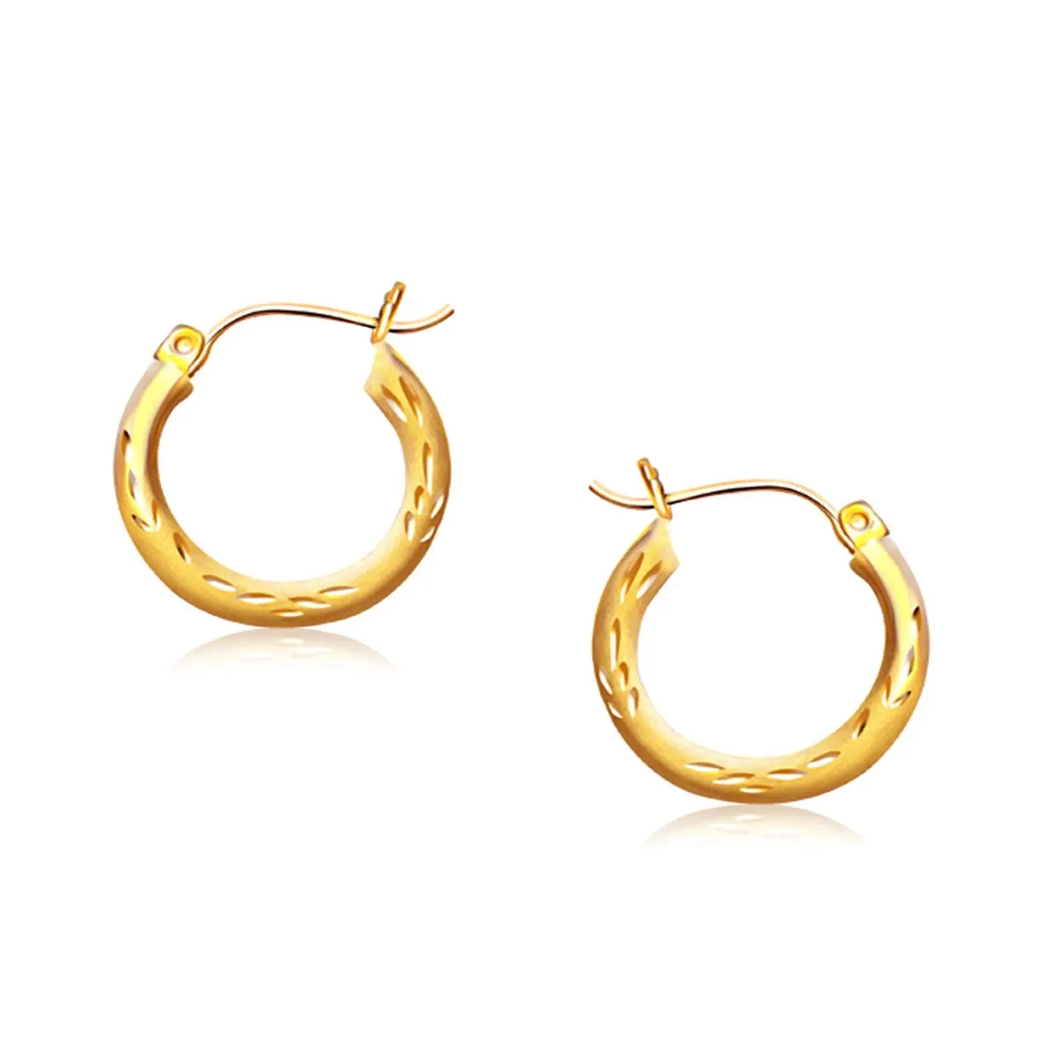 14k Yellow Gold Fancy Diamond Cut Hoop Earrings (3x15mm) RCJ Earrings  CELESTIA LUXE JEWELLERS
