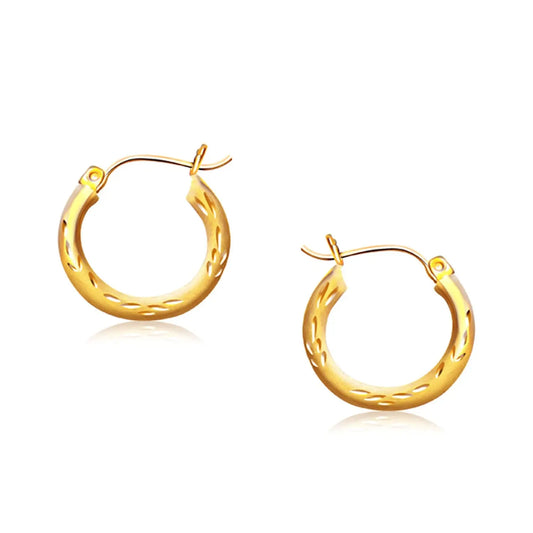 14k Yellow Gold Fancy Diamond Cut Hoop Earrings (3x15mm) RCJ Earrings  CELESTIA LUXE JEWELLERS