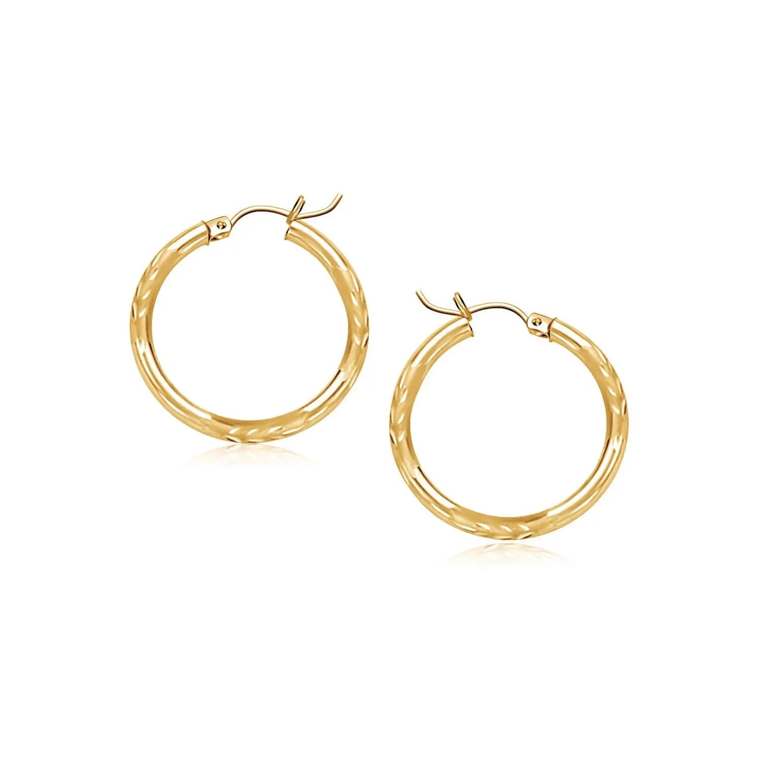 14k Yellow Gold Fancy Diamond Cut Slender Small Hoop Earrings (2x15mm) RCJ Earrings  CELESTIA LUXE JEWELLERS