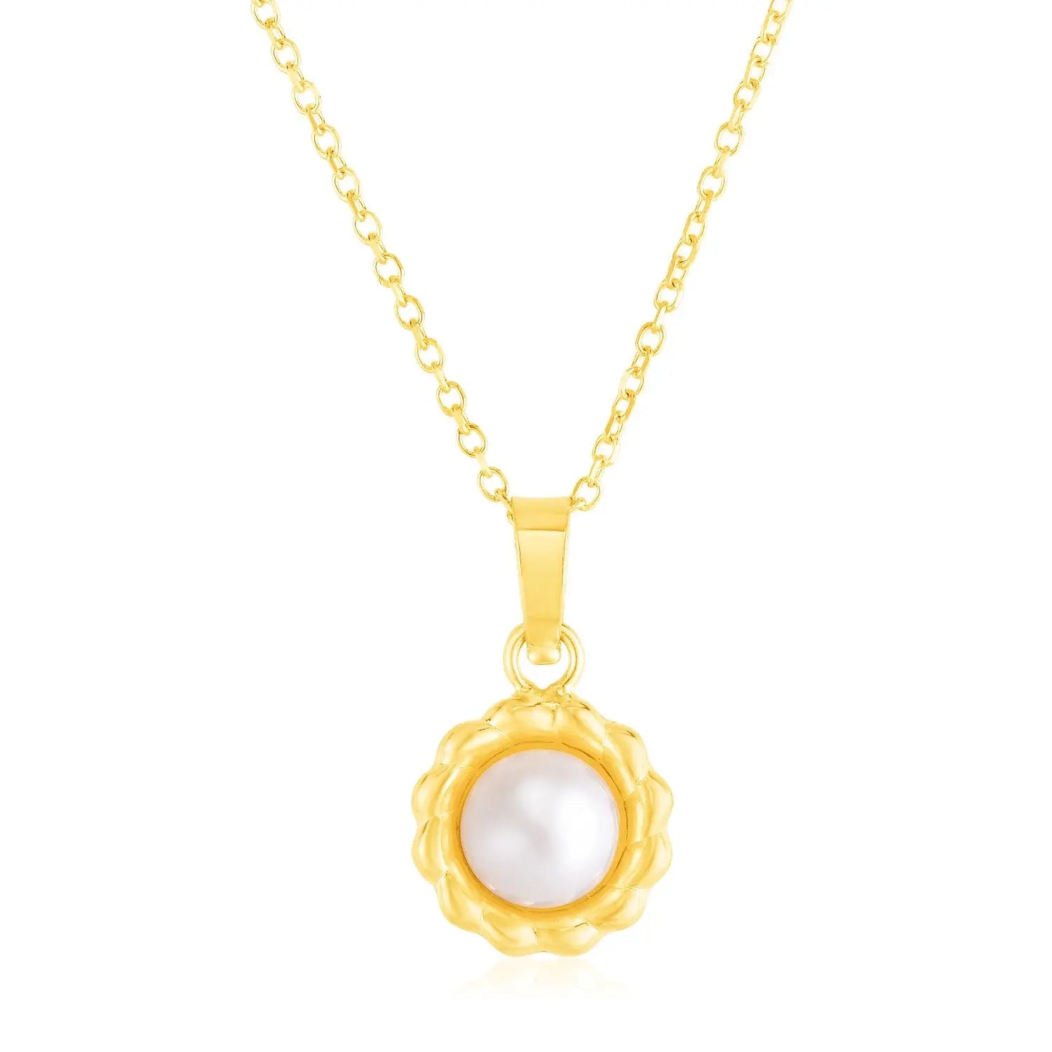 14k Yellow Gold Flower Necklace with Pearl RCJ Necklaces  CELESTIA LUXE JEWELLERS