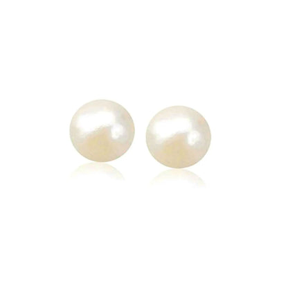 14k Yellow Gold Freshwater Cultured White Pearl Stud Earrings (7mm) RCJ Earrings  CELESTIA LUXE JEWELLERS