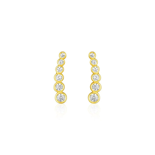 14k Yellow Gold Graduated Circles Climber Post Earrings with Cubic Zirconias RCJ Earrings  CELESTIA LUXE JEWELLERS