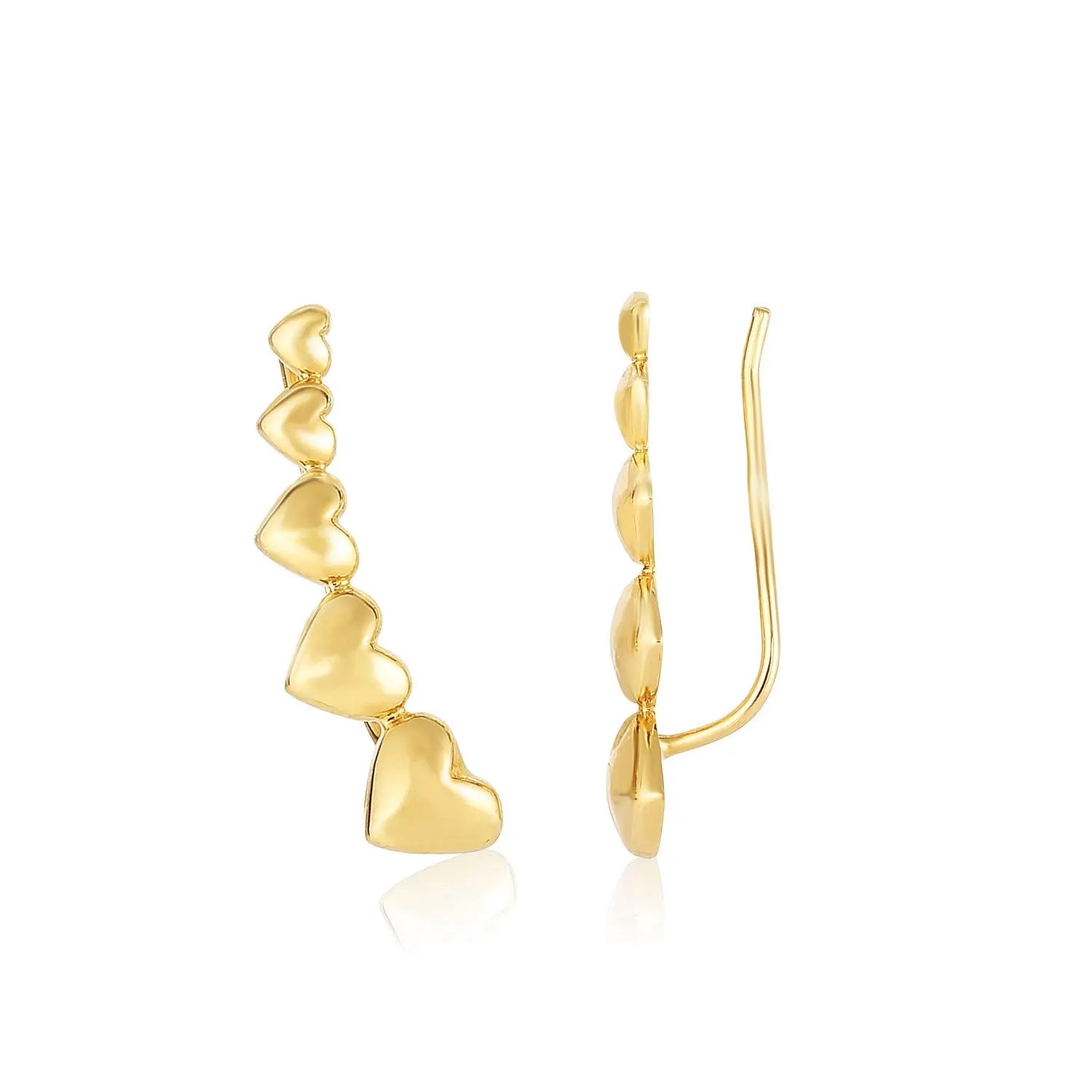 14k Yellow Gold Graduated Heart Climber Style Stud Earrings RCJ Earrings  CELESTIA LUXE JEWELLERS