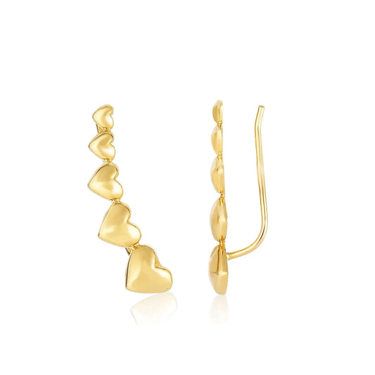 14k Yellow Gold Graduated Heart Climber Style Stud Earrings RCJ Earrings  CELESTIA LUXE JEWELLERS