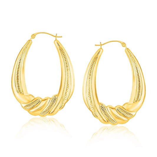 14k Yellow Gold Graduated Textured Oval Hoop Earrings RCJ Earrings  CELESTIA LUXE JEWELLERS