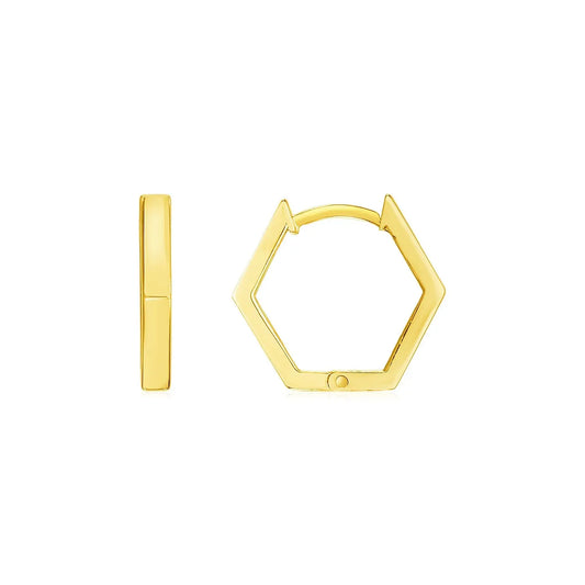 14k Yellow Gold Hexagon Huggie Hoops Earrings RCJ Earrings  CELESTIA LUXE JEWELLERS